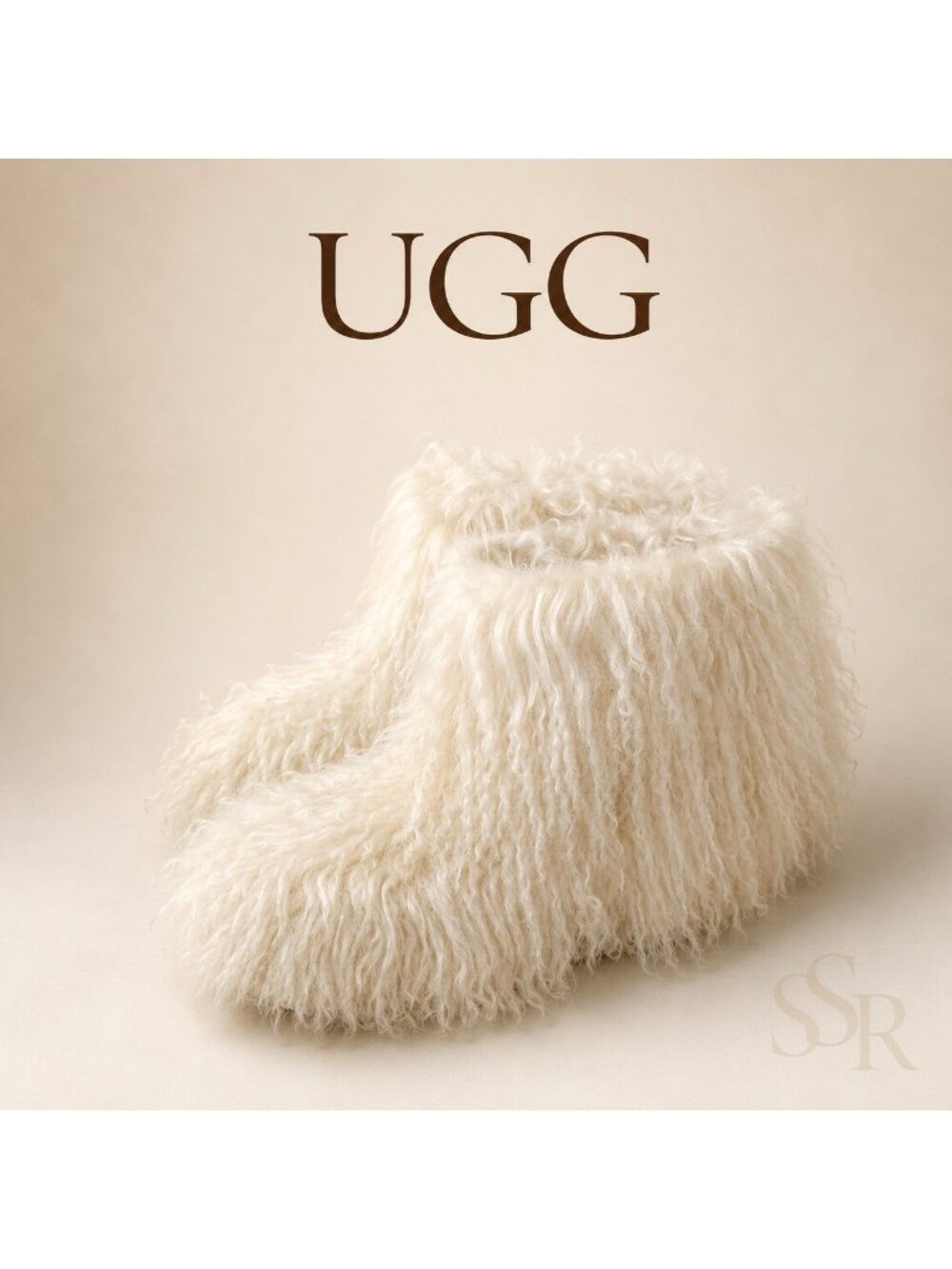 UGG Fluff Momma Mongolian Fur Slippers Ivory Shearling Clog Shoes Women’s 8M